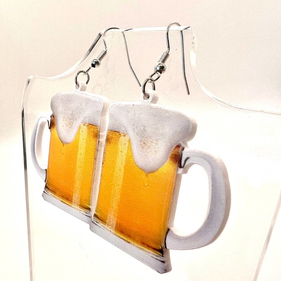 Pint Of Beer Earrings - Alcohol Earrings - Party Earrings - New Years Eve Outfit - Picture 5 of 8